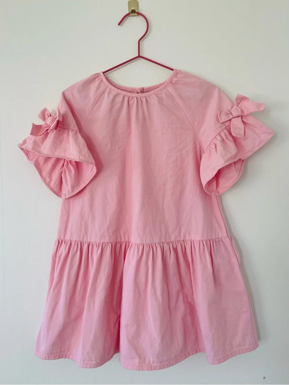 Zara Pink Bow-Sleeve Tiered Dress